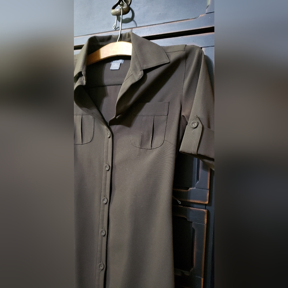 Ann Taylor Dark Brown Button-Front Collared Midi … - image 2